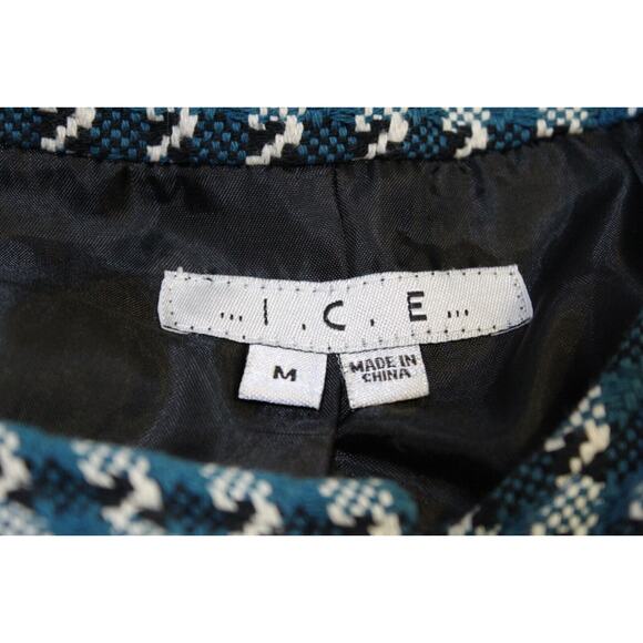 I.C.E. Women's M Teal Black Herringbone Tweed Lined Large Button Blazer Pockets - Picture 7 of 16